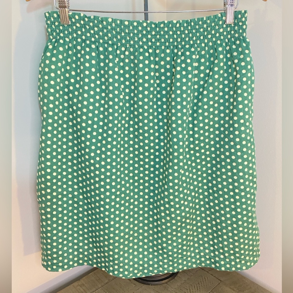 Comme Toi Anthropologie skirt green white polka dot pockets Sz Large 100% Cotton